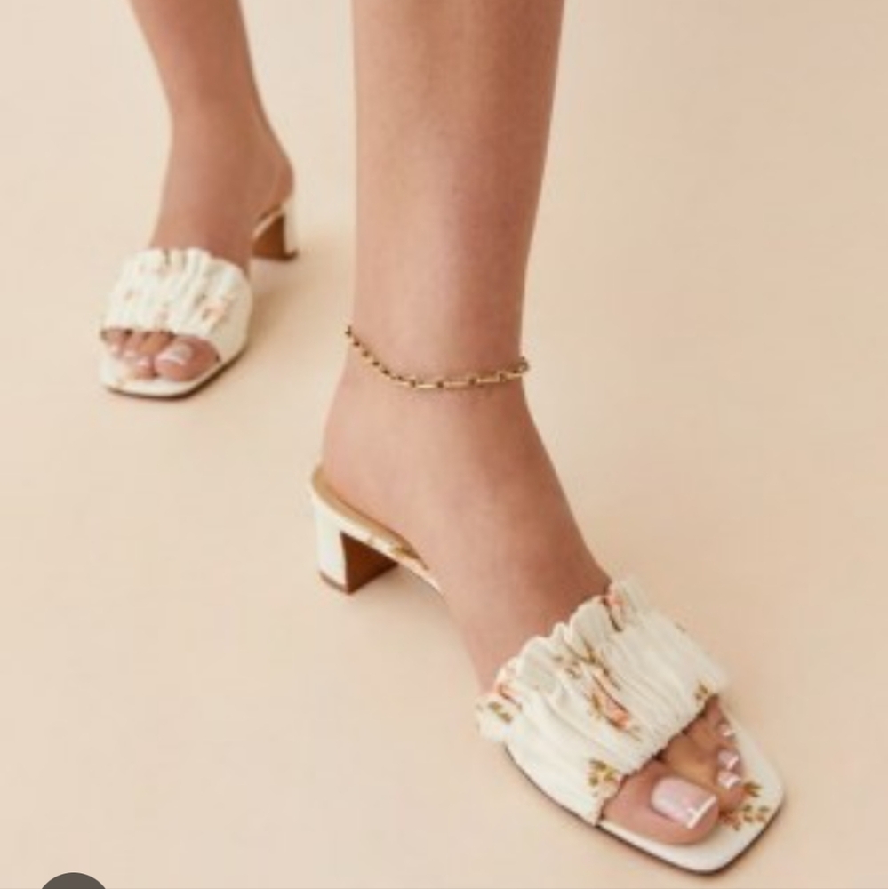 Reformation Shereen ruched block heel mule Mildred floral sz 9.5 NIB